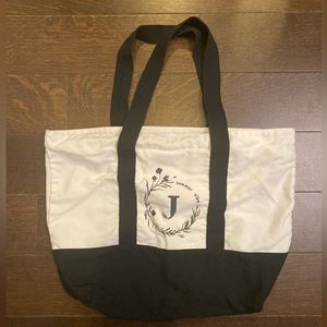 Large Canvas Tote Bag Initial Letter J , White & Black New